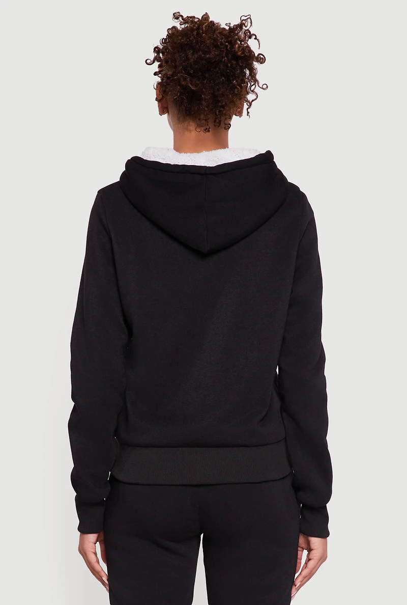 Womens Cozy Sherpa Lined Hooded Zip Front Sweatshirt,