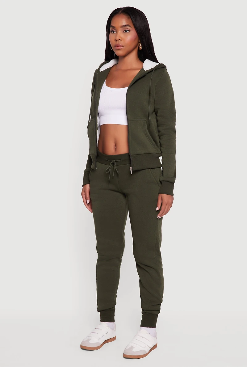 Cozy Sherpa Lined Hooded Zip Front Sweatshirt