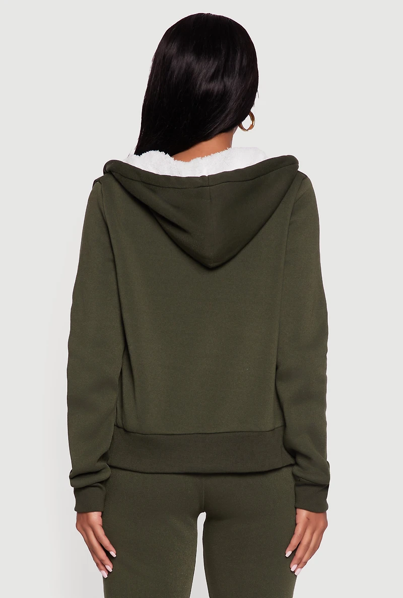 Cozy Sherpa Lined Hooded Zip Front Sweatshirt