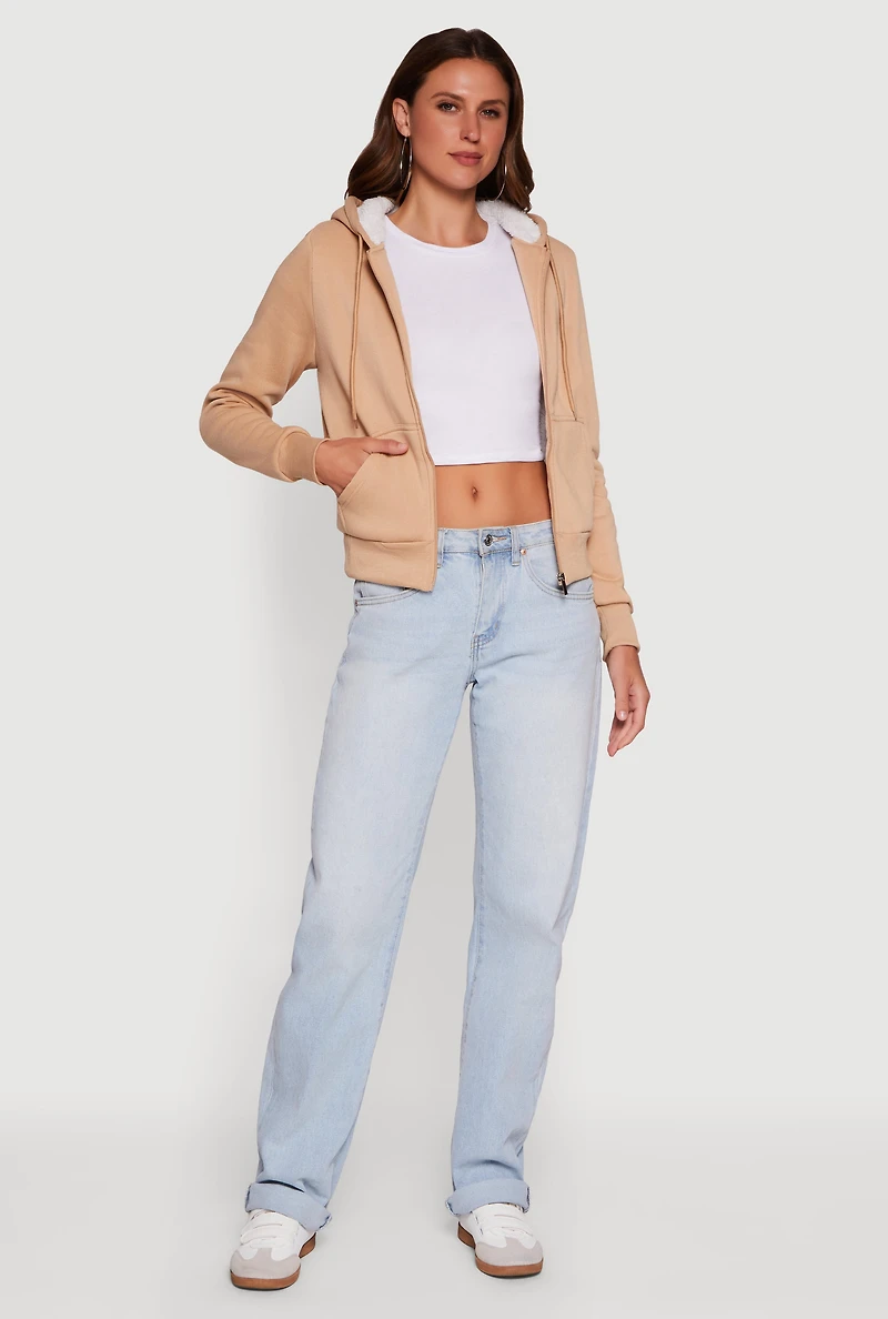 Womens Cozy Sherpa Lined Hooded Zip Front Sweatshirt,