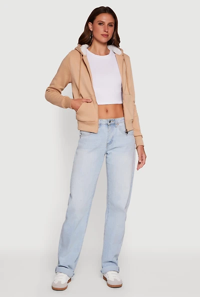 Womens Cozy Sherpa Lined Hooded Zip Front Sweatshirt,