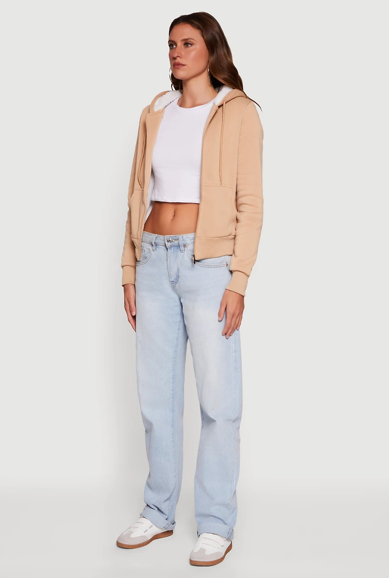 Womens Cozy Sherpa Lined Hooded Zip Front Sweatshirt,