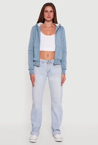 Cozy Sherpa Lined Hooded Zip Front Sweatshirt