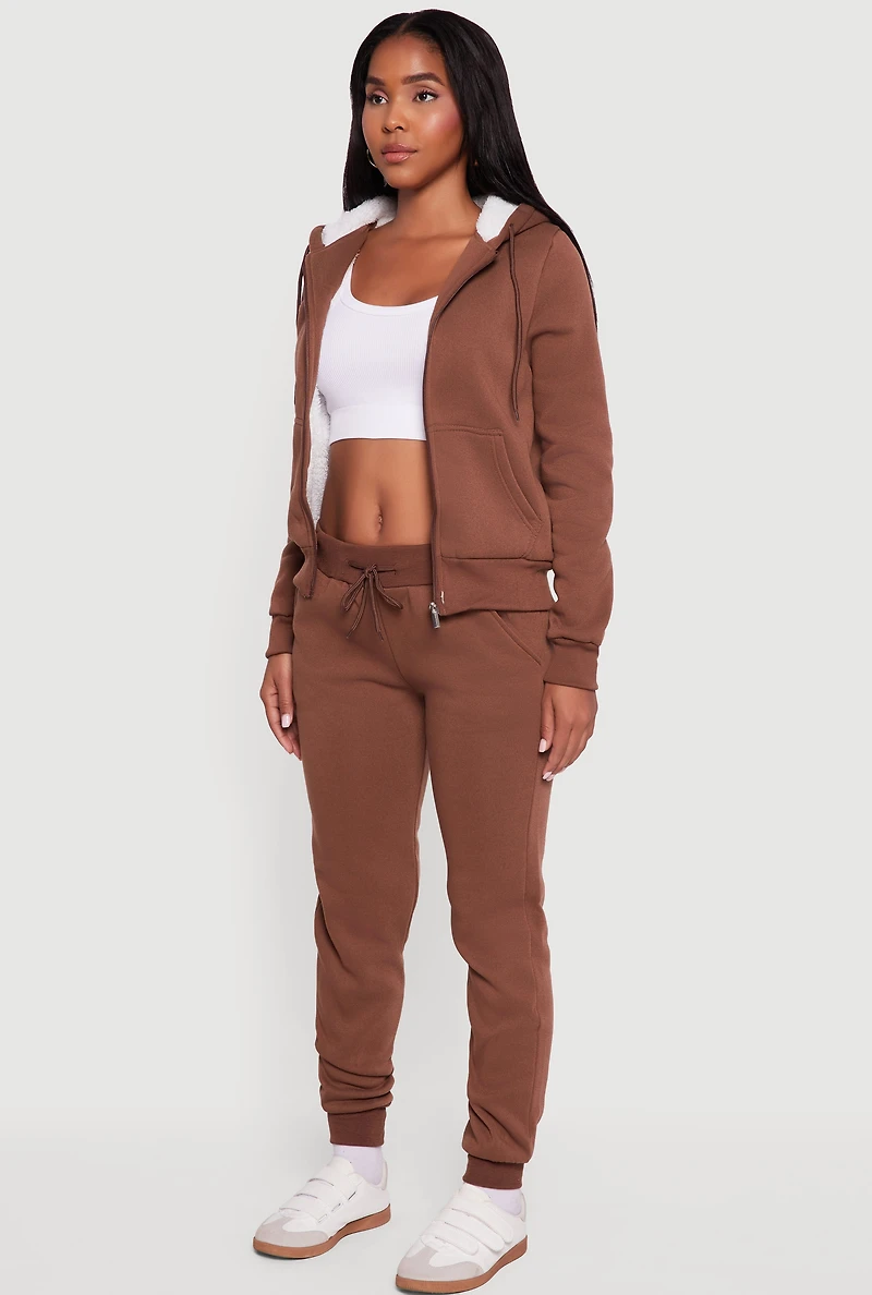 Cozy Sherpa Lined Hooded Zip Front Sweatshirt