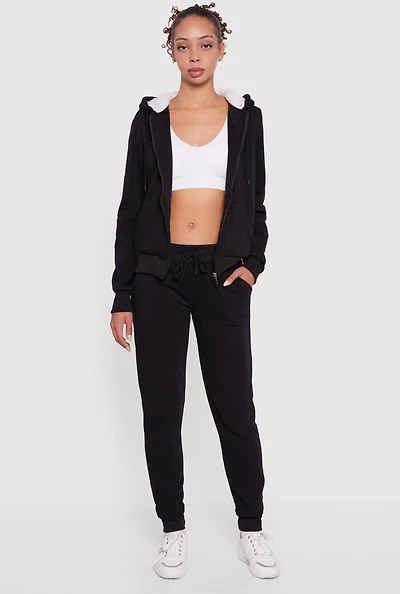 Womens Cozy Fleece Lined Drawstring Waist Joggers,