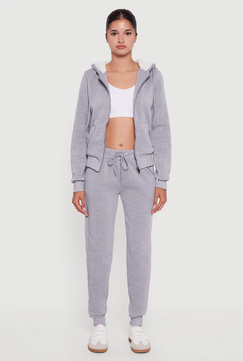 Womens Cozy Fleece Lined Drawstring Waist Joggers, Grey, Size XL