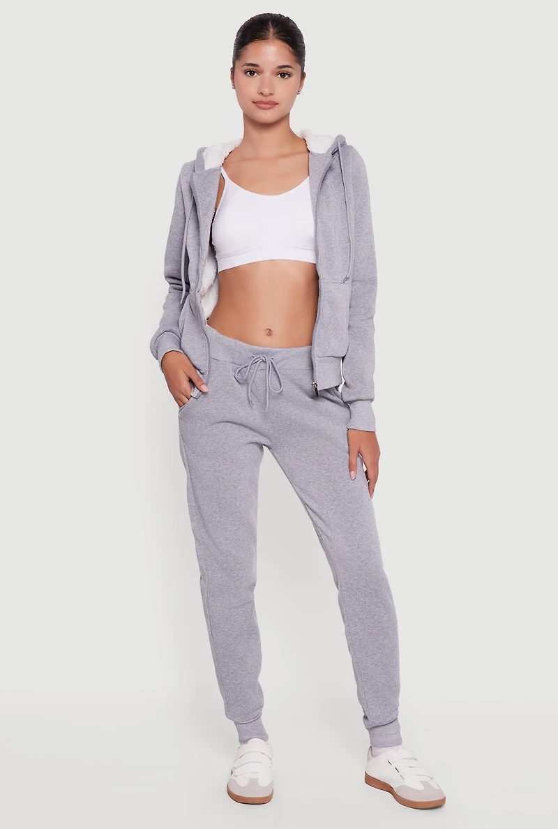 Womens Cozy Fleece Lined Drawstring Waist Joggers, Grey, Size XL