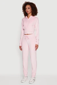 Womens Velour Long Sleeve Cropped Zip Front Hoodie,