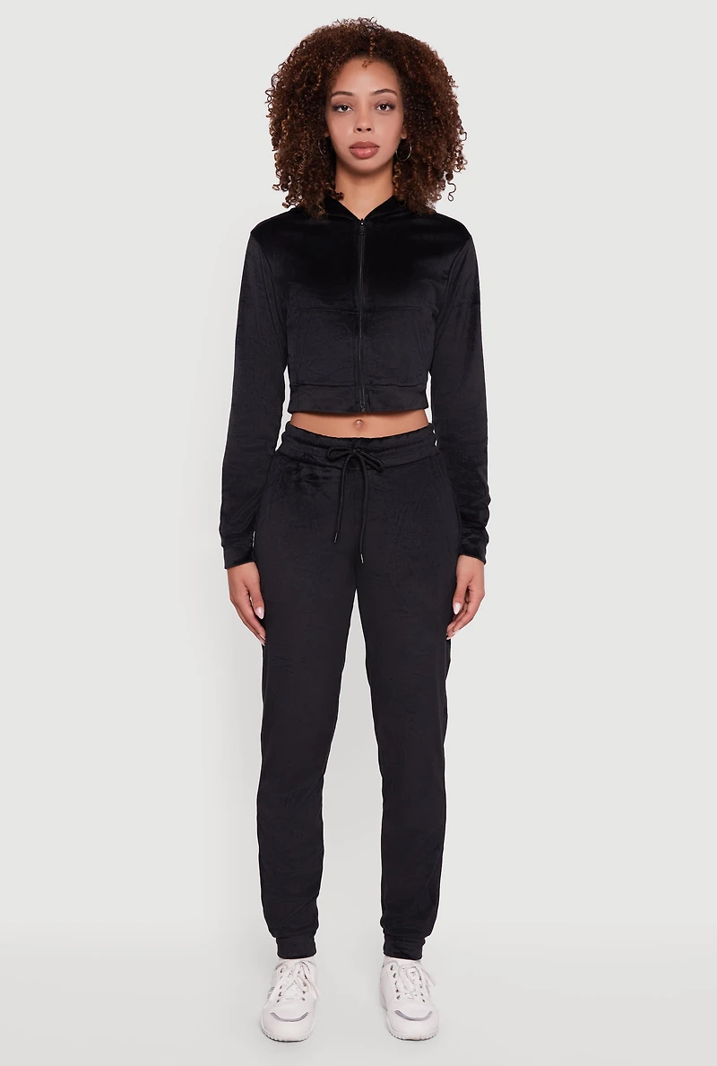 Womens Drawstring Waist Velour Joggers, Black, Size S