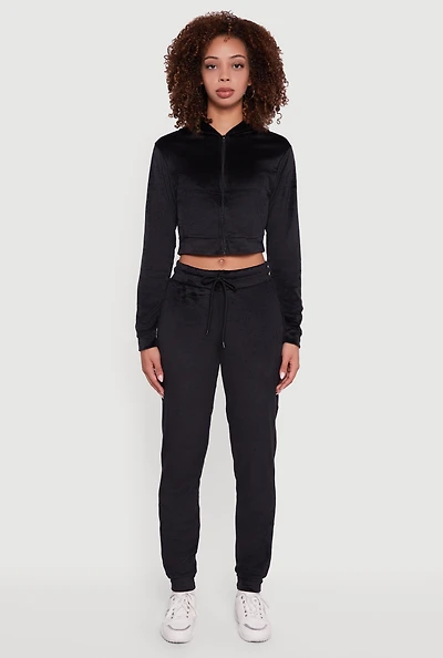 Womens Drawstring Waist Velour Joggers, Black, Size S