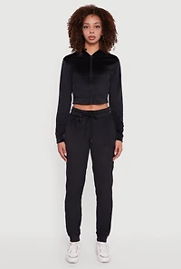 Womens Drawstring Waist Velour Joggers, Black, Size S