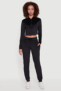Womens Drawstring Waist Velour Joggers, Black, Size S