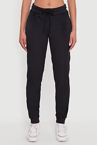 Womens Drawstring Waist Velour Joggers, Black, Size S