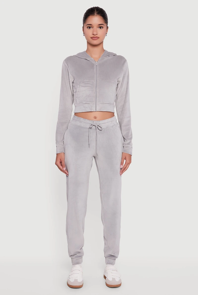 Womens Drawstring Waist Velour Joggers, Grey, Size S