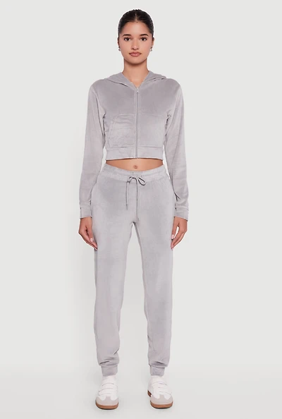 Womens Drawstring Waist Velour Joggers, Grey, Size S