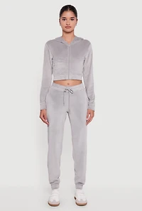 Womens Drawstring Waist Velour Joggers, Grey, Size S