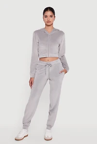 Womens Drawstring Waist Velour Joggers, Grey, Size S