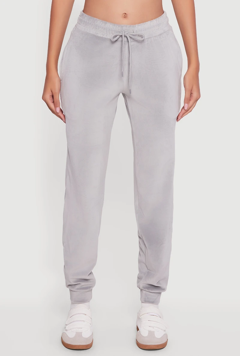 Womens Drawstring Waist Velour Joggers, Grey, Size S