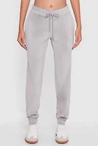 Womens Drawstring Waist Velour Joggers, Grey, Size S