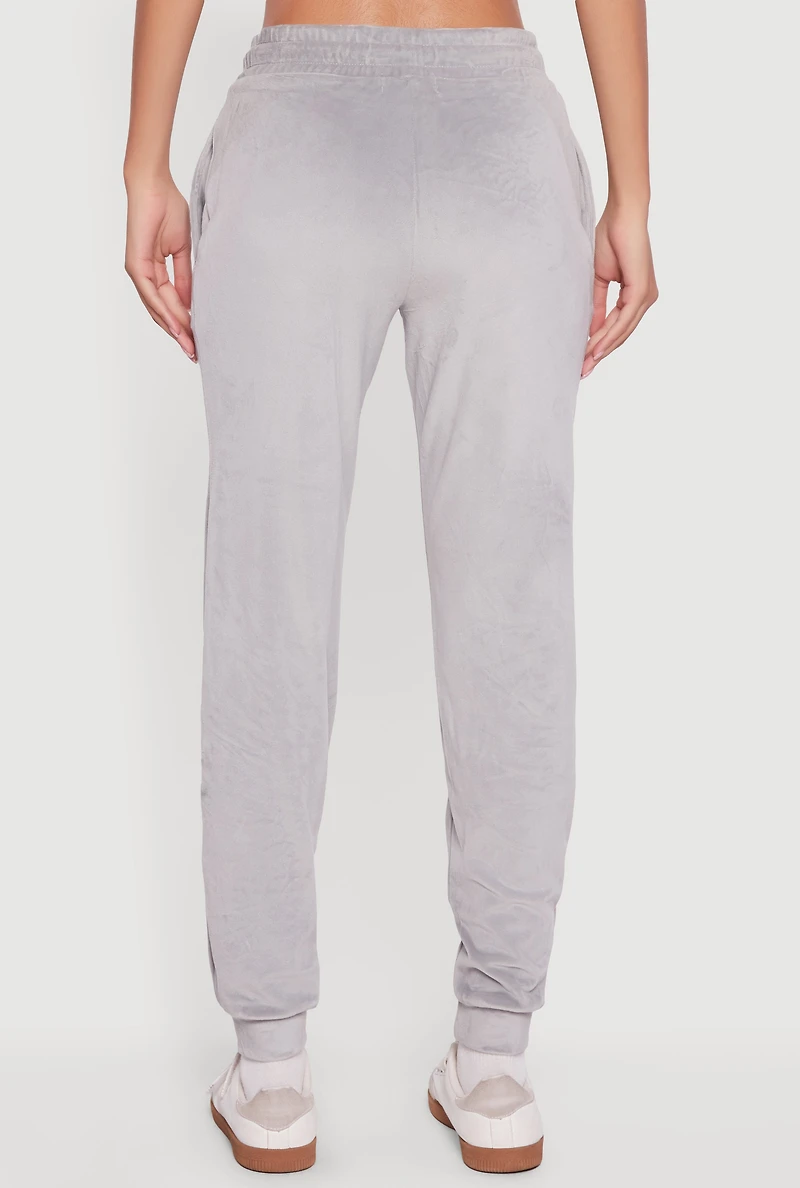 Womens Drawstring Waist Velour Joggers, Grey, Size S