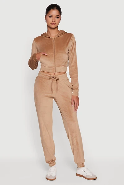 Drawstring Waist Velour Joggers