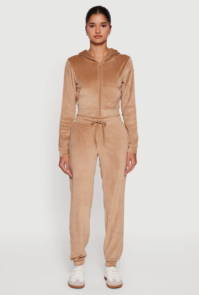 Drawstring Waist Velour Joggers