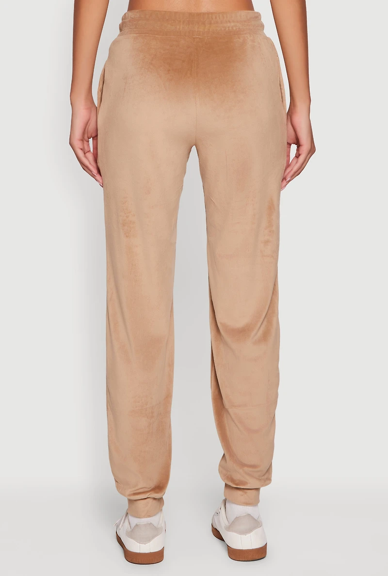 Drawstring Waist Velour Joggers