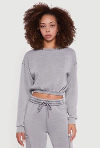 Womens Crew Neck Long Sleeve Cropped Sweatshirt, Grey, Size M
