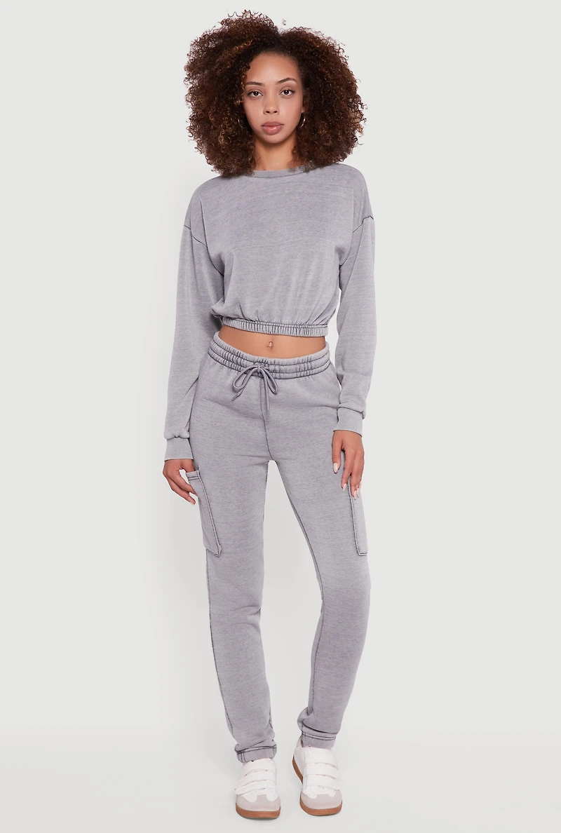 Womens Crew Neck Long Sleeve Cropped Sweatshirt, Grey, Size M