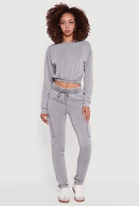 Womens Crew Neck Long Sleeve Cropped Sweatshirt, Grey, Size M