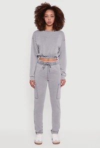 Womens Crew Neck Long Sleeve Cropped Sweatshirt, Grey, Size M