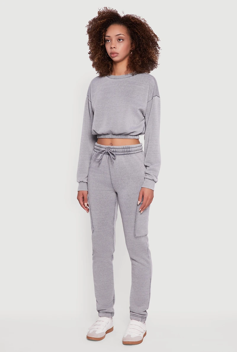 Womens Crew Neck Long Sleeve Cropped Sweatshirt, Grey, Size M