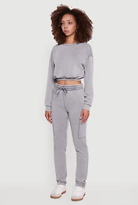 Womens Crew Neck Long Sleeve Cropped Sweatshirt, Grey, Size M