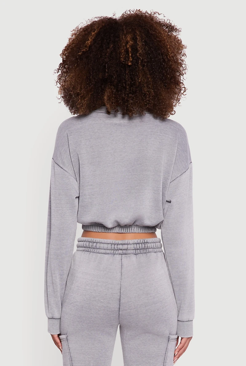 Womens Crew Neck Long Sleeve Cropped Sweatshirt, Grey, Size M