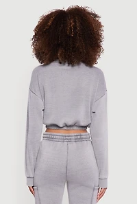 Womens Crew Neck Long Sleeve Cropped Sweatshirt, Grey, Size M