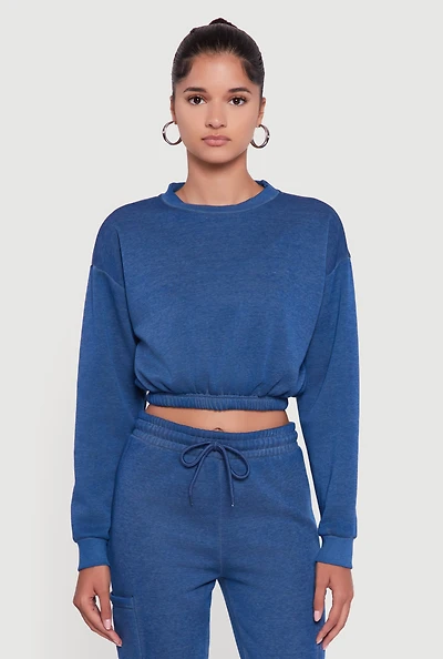 Womens Crew Neck Long Sleeve Cropped Sweatshirt,