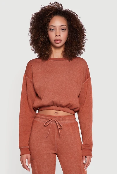 Womens Crew Neck Long Sleeve Cropped Sweatshirt,