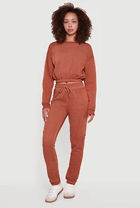 Womens Crew Neck Long Sleeve Cropped Sweatshirt,