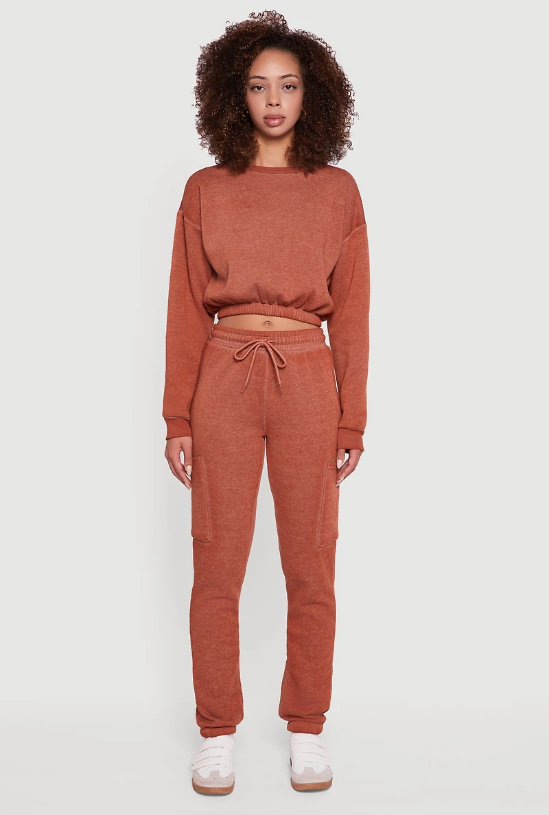 Womens Crew Neck Long Sleeve Cropped Sweatshirt,