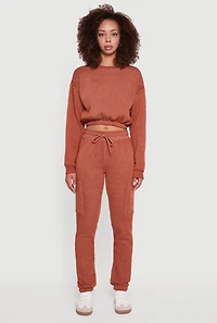 Womens Crew Neck Long Sleeve Cropped Sweatshirt,