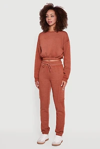Womens Crew Neck Long Sleeve Cropped Sweatshirt,
