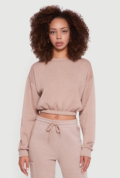 Womens Crew Neck Long Sleeve Cropped Sweatshirt,