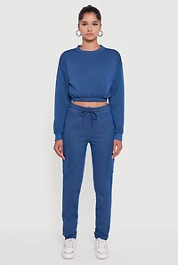 Womens High Waisted Marled Cargo Pocket Sweatpants, M