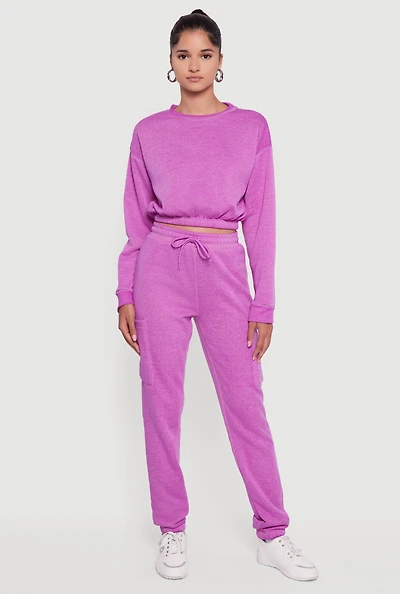High Waisted Marled Cargo Pocket Sweatpants