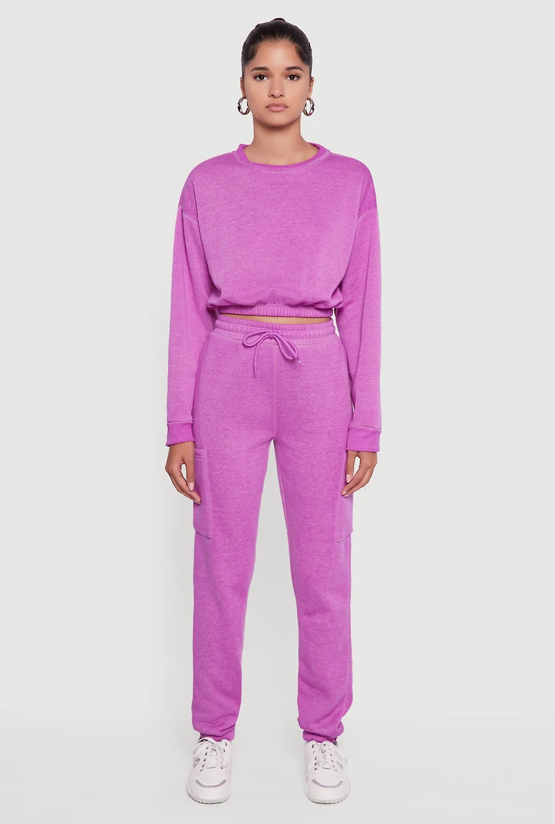 High Waisted Marled Cargo Pocket Sweatpants