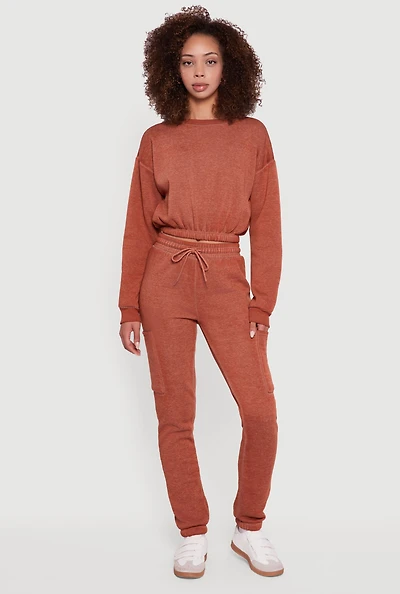 Womens High Waisted Marled Cargo Pocket Sweatpants,