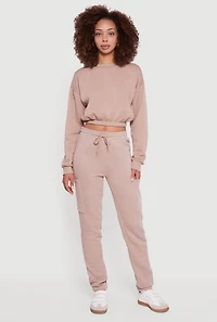 High Waisted Marled Cargo Pocket Sweatpants