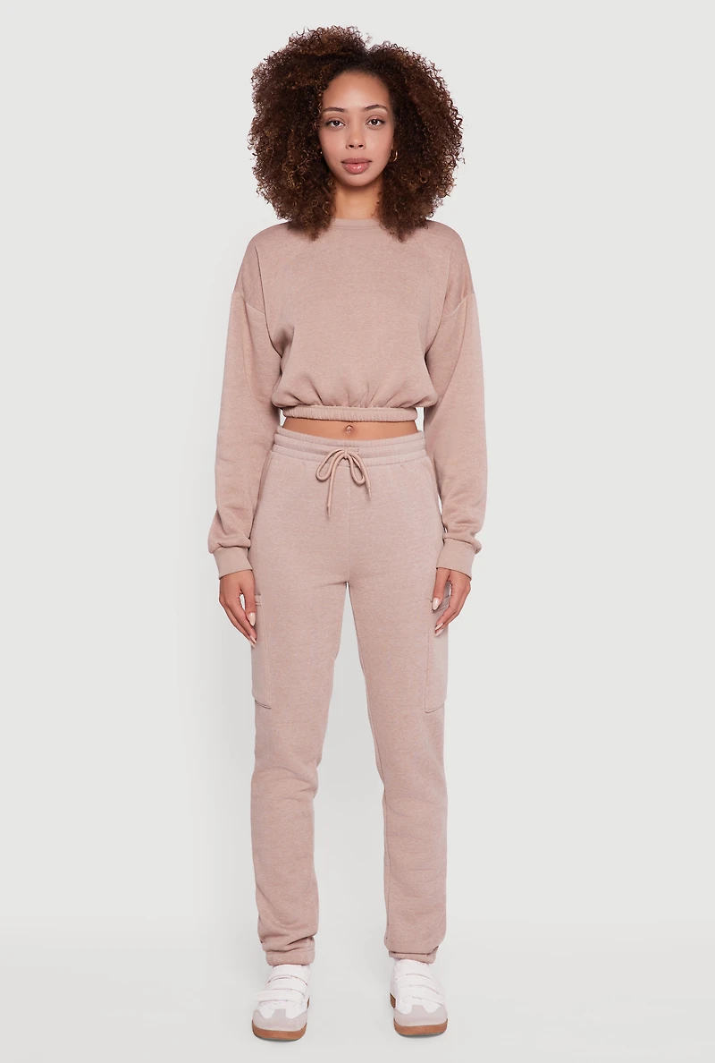 High Waisted Marled Cargo Pocket Sweatpants