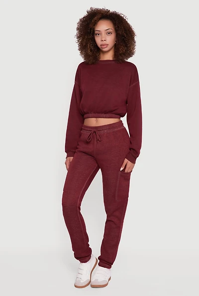 Womens High Waisted Marled Cargo Pocket Sweatpants,
