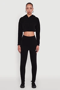 Ribbed Knit Long Sleeve Hooded Crop Top